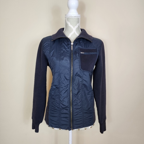 FCUK Hybrid Quilted Jacket Size Small Fleece Lined Navy Blue - Picture 3 of 14